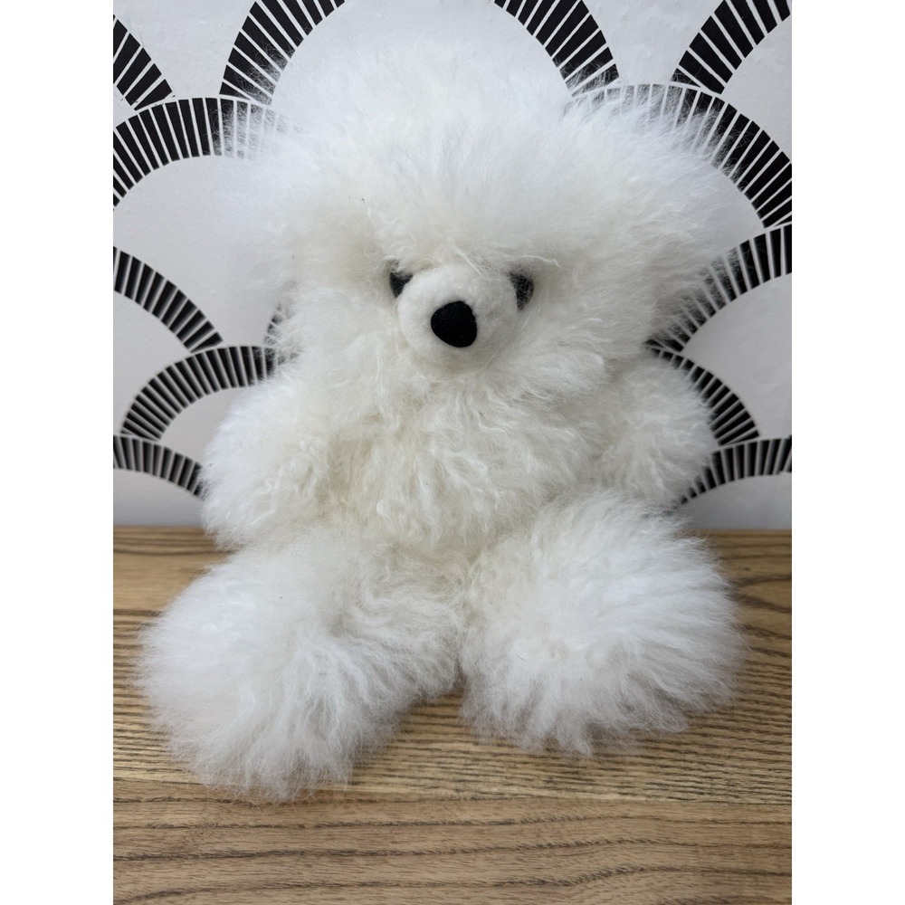 Alpaca Fur Teddy Bear Plush White Stuffed Animal Peru 12" Handmade Very Soft